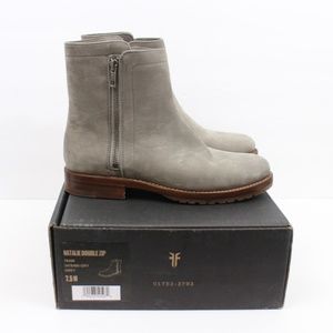 Frye Natalie Double Zip Grey Nubuck Boots NEW